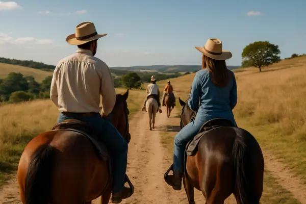 Travessias a cavalo por trilhas planejadas com guias locais e vistas amplas em regiões do campo