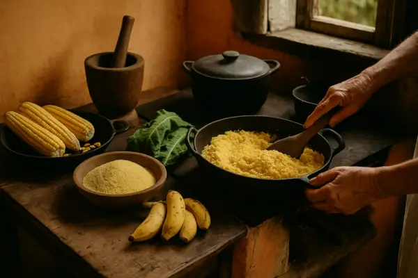 Culinária tradicional do campo com preparo artesanal e aproveitamento completo dos ingredientes locais 