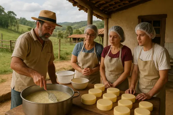 Roteiro completo em fazendas produtoras com oficina de queijos artesanais e prática do início ao fim